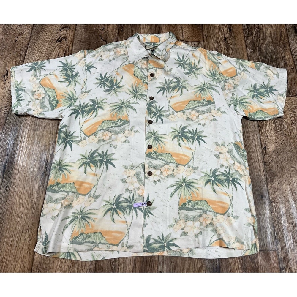 Tommy Bahama Hawaiian Shirt Medium 100% Silk Yellow Floral Short Sleeved